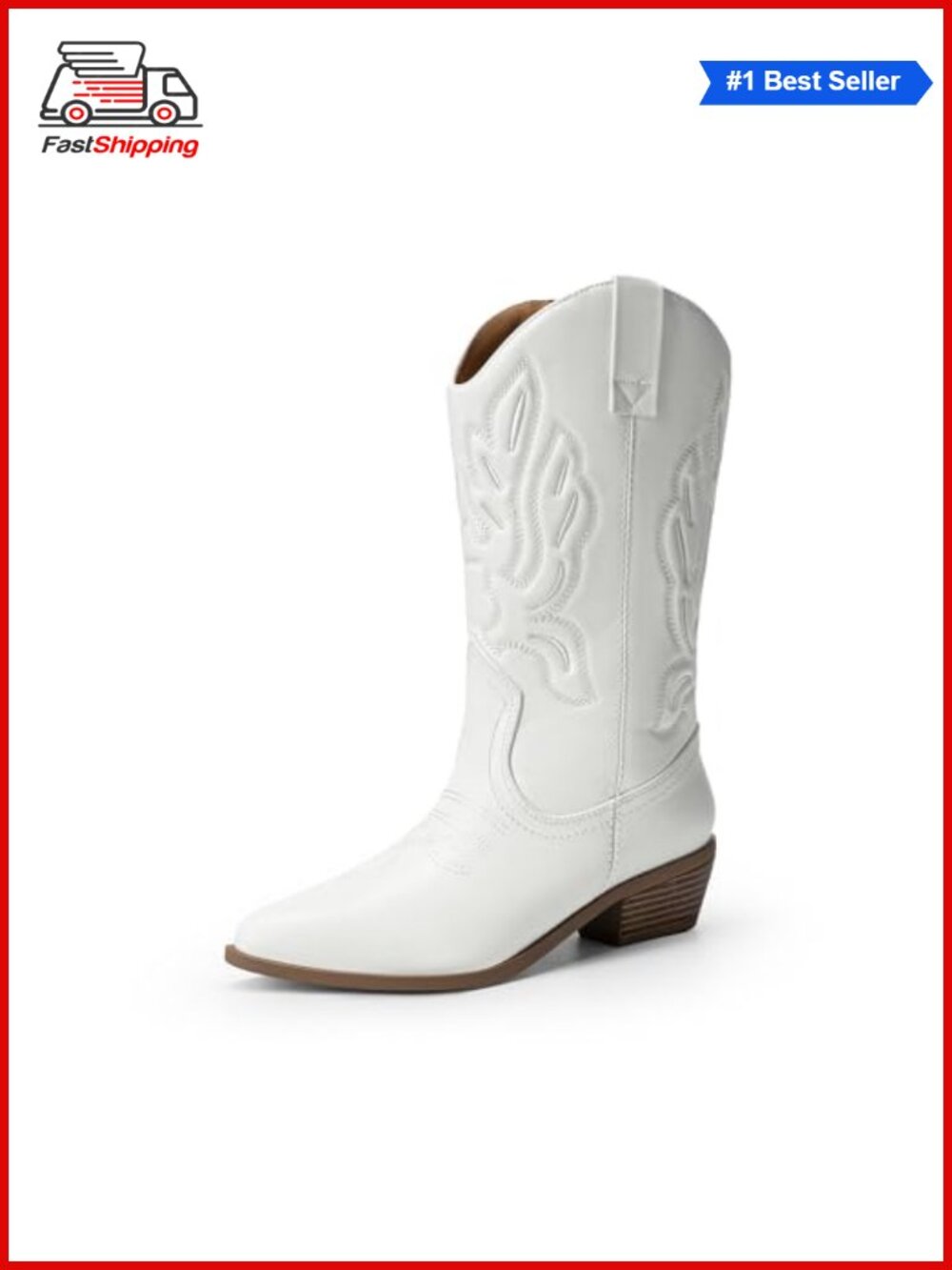 ✨Women's Western Cowboy Boots Mid Calf Faux Leather Pointed Toe